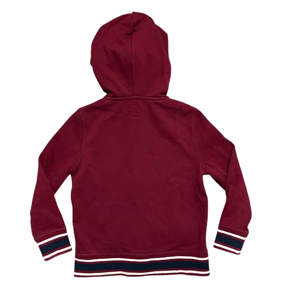 GAP Kids 6-7Y Maroon & Navy Stripe Logo Zipper Hoodie